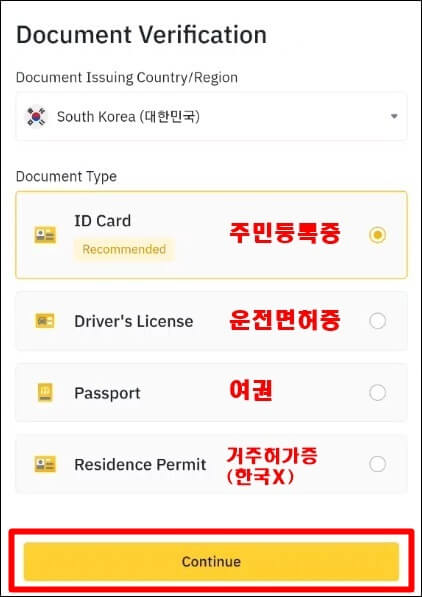 ▲ 신분증 종류 선택 (주민등록증 · 운전면허증 · 여권)